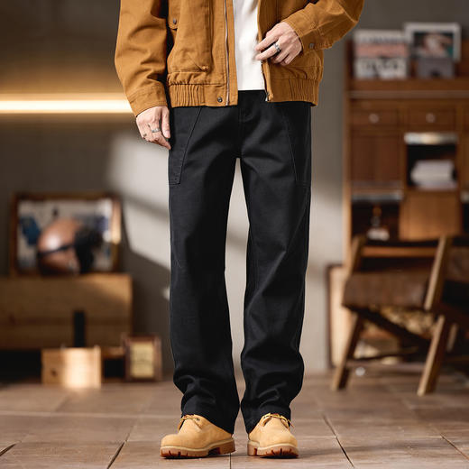 【DQ】大依优型100%全棉工装休闲裤男秋季新款宽松直筒胖子加肥加大码阔腿直筒长裤美式高街 商品图3