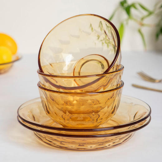 热卖！高颜值餐具8件套！高硼硅钻石琥珀/海棠碗盘套装 加厚玻璃 可进烤箱微波炉 商品图14