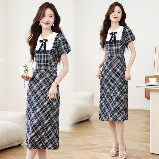 XS9230格子连衣裙女2025夏季新款女装韩系气质优雅设计感小众显瘦长裙 商品图2