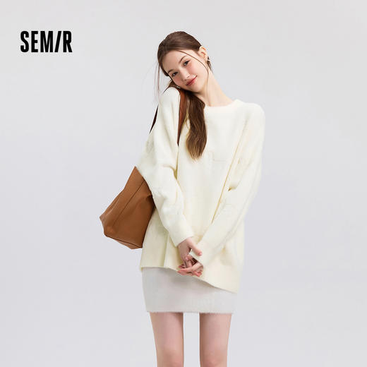 森马毛衣女冬季oversize小狗提花圆领软糯毛衫慵懒风温柔甜美上衣 商品图0