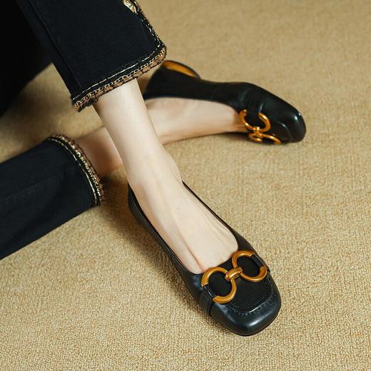 【预售5天】头层牛皮圆方头低跟浅口，马衔扣平底四季鞋单鞋PS&PS3295 商品图4