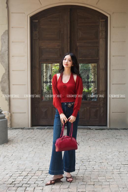 【门店同款】ENJOY秋季“光阴序语”复古玫瑰挂脖针织两件套 164843119 商品图4