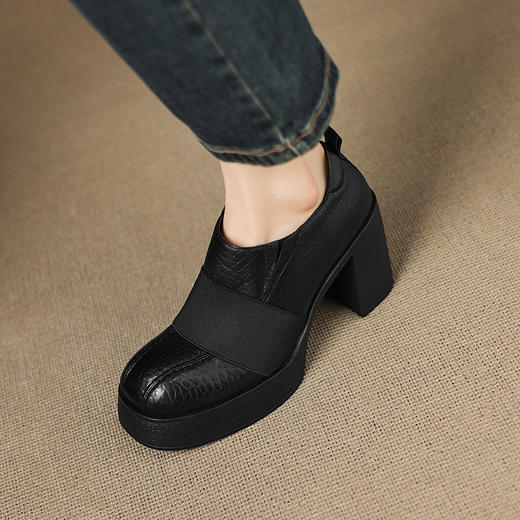 OLD A1355真皮厚底高跟深口单鞋复古风擦色显瘦高跟鞋 商品图2