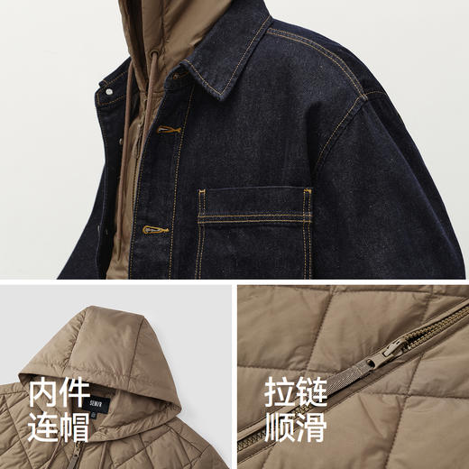 森马棉服男冬季防泼水薄款一衣三穿两件套oversize牛仔外套复古潮 商品图3