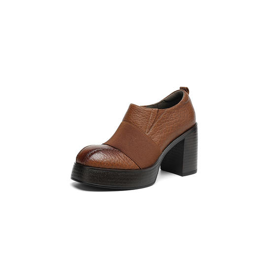 OLD A1355真皮厚底高跟深口单鞋复古风擦色显瘦高跟鞋 商品图4