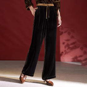QS真丝丝绒阔腿裤女2025新款秋冬休闲高端丝绒长裤宽松1797