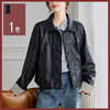馥迦摩登通勤格子袖休闲翻领皮衣外套 商品缩略图0