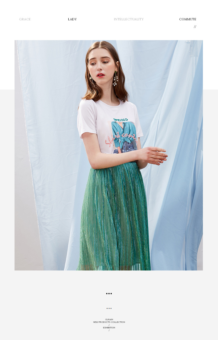 欧芮儿OLrain夏日百搭白色T恤简约图案设计透气舒适