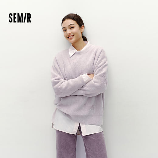 森马毛衣女冬季oversize小狗提花圆领软糯毛衫慵懒风温柔甜美上衣 商品图1