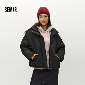 森马棉服女冬季菱形格宽松立领抽绳棉衣休闲百搭慵懒气质温柔外套
