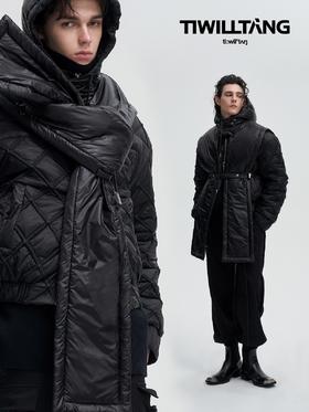 （帽巾）TIWILLTANG启世录"钼哧"菱格明绗围巾连帽