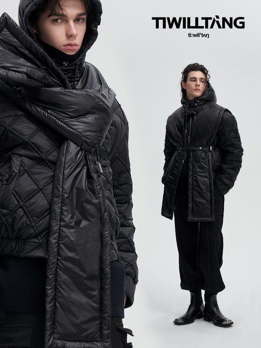 （帽巾）TIWILLTANG启世录"钼哧"菱格明绗围巾连帽 商品图0