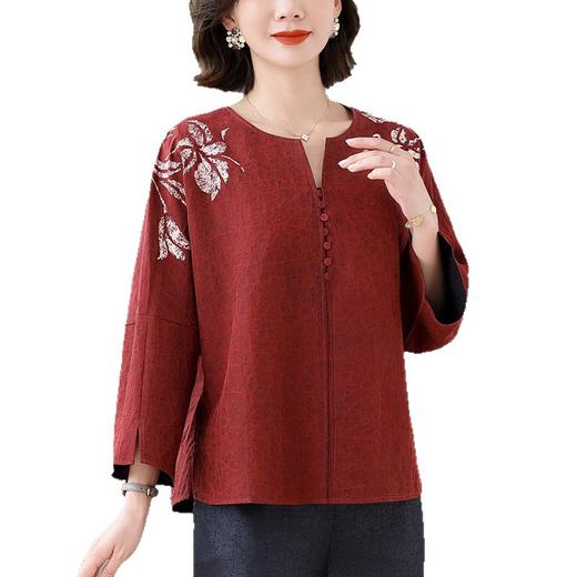 A34795品质大码遮肚减龄中年女新中式国风春秋新款显瘦上衣衬衫 商品图4