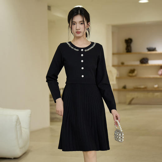 奢姿大码女装2025夏季减龄钉珠圆领连衣裙胖妹妹假两件针织裙子9853890651 商品图0
