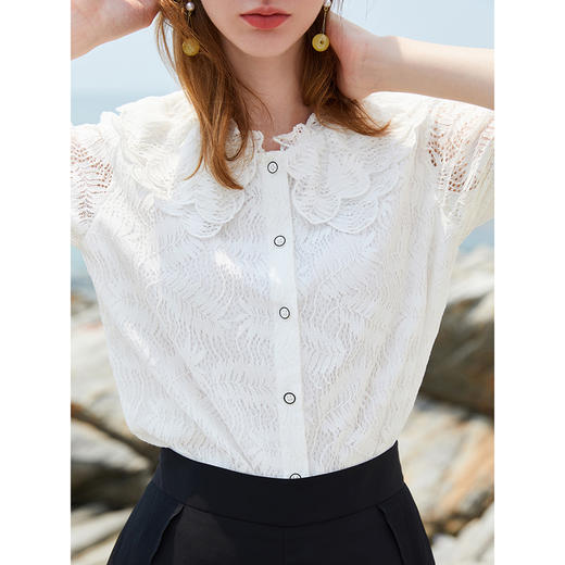 OLrain欧芮儿清新百搭白色上衣通勤休闲两不误 商品图3