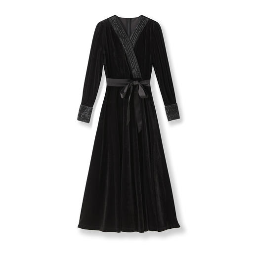 「高货wl」全新升级【铂金会员349/天猫469/差价120】(04054)洛诗琳轻奢重工钉珠金丝绒连衣裙2025秋季气质收腰大摆裙 商品图4