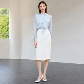 IWY/蓝色衬衫女新款气质女神范职业装长袖衬衣包臀裙两件套B566+S1854