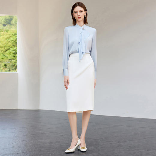 IWY/蓝色衬衫女新款气质女神范职业装长袖衬衣包臀裙两件套B566+S1854 商品图0