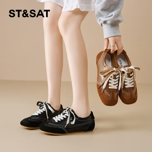 星期六复古系带绒面休闲德训鞋SSD3112T1B 商品图0