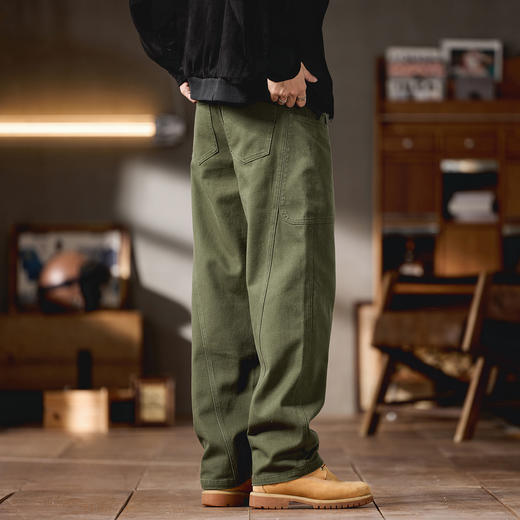 【DQ】大依优型100%全棉工装休闲裤男秋季新款宽松直筒胖子加肥加大码阔腿直筒长裤美式高街 商品图2