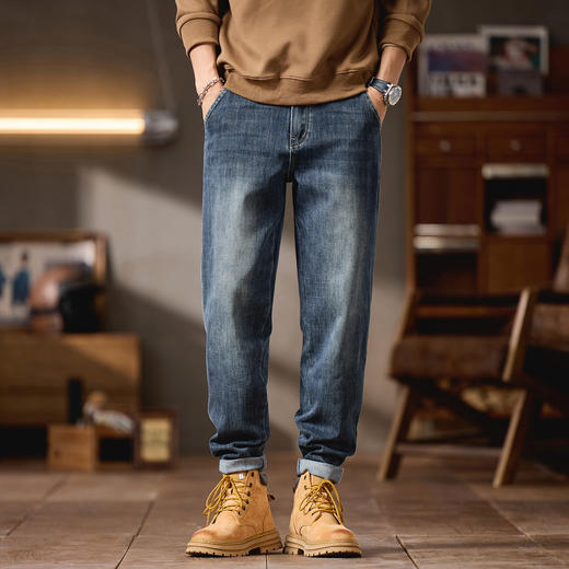【DQ】大依优型大码男装潮流微锥复古牛仔裤男宽松弹力松紧腰小脚长裤 商品图2