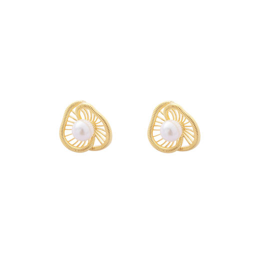 【东方系列】三彩2025新款镂空编织不规则耳钉S925银针珍珠复古 商品图2