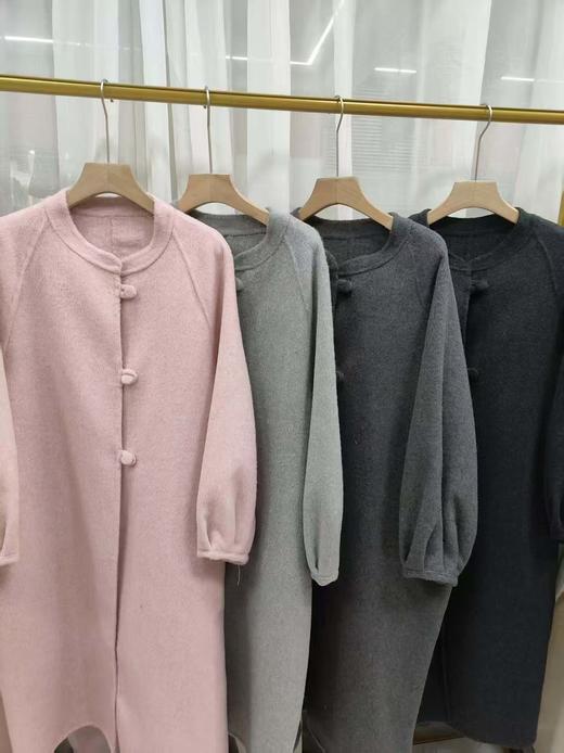 【YW】无忧购新中式圆领盘扣灯笼袖双面羊毛中长款大衣8011 商品图2