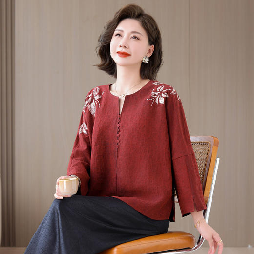 A34795品质大码遮肚减龄中年女新中式国风春秋新款显瘦上衣衬衫 商品图1