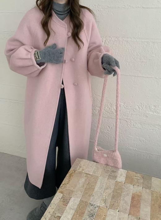 【YW】无忧购新中式圆领盘扣灯笼袖双面羊毛中长款大衣8011 商品图3