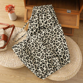 GYH 881豹纹印花松紧腰棉纱阔腿休闲裤灯笼裤