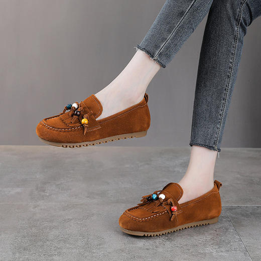 YR2757真皮复古软底舒适乐福鞋女款春秋季新款轻便牛皮时尚百搭豆豆鞋子 商品图1