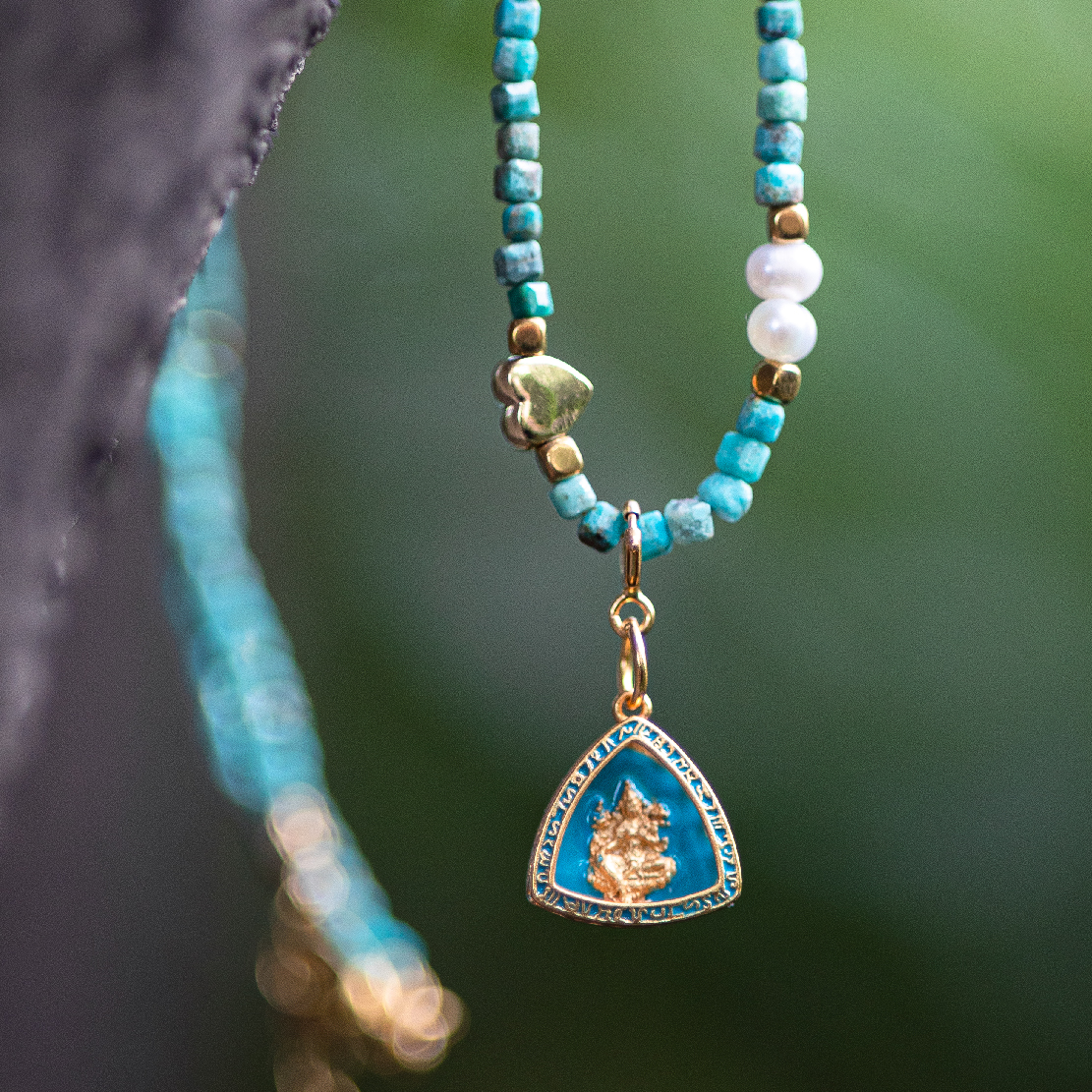 绿度母松石珍珠方珠项链 | 万物叁仟