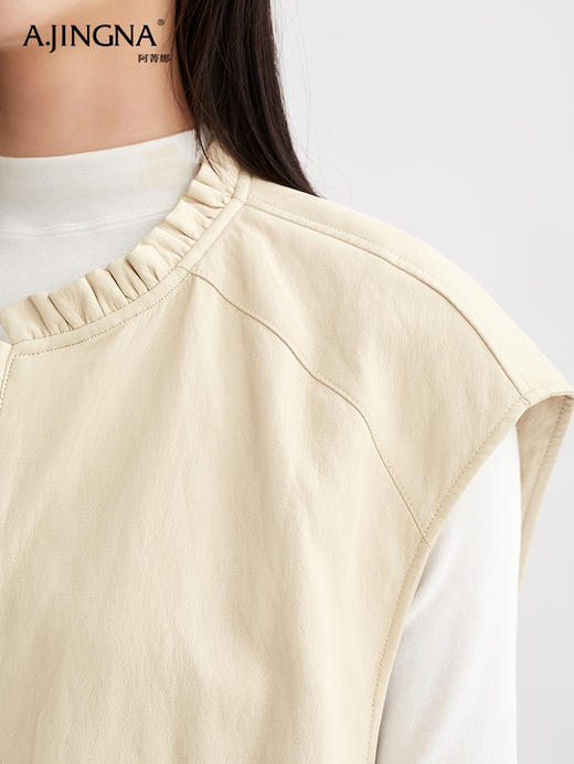 【机能美学】阿菁娜时尚现代宽肩休闲皮马甲F30Q203002 商品图5