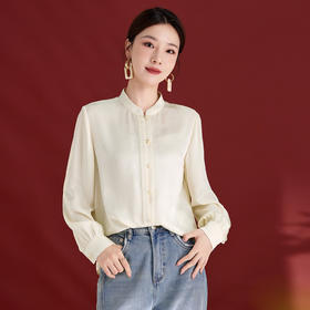 QS真丝桑蚕丝衬衫女2025秋季轻奢气质优雅法式长袖立领通勤上衣1775