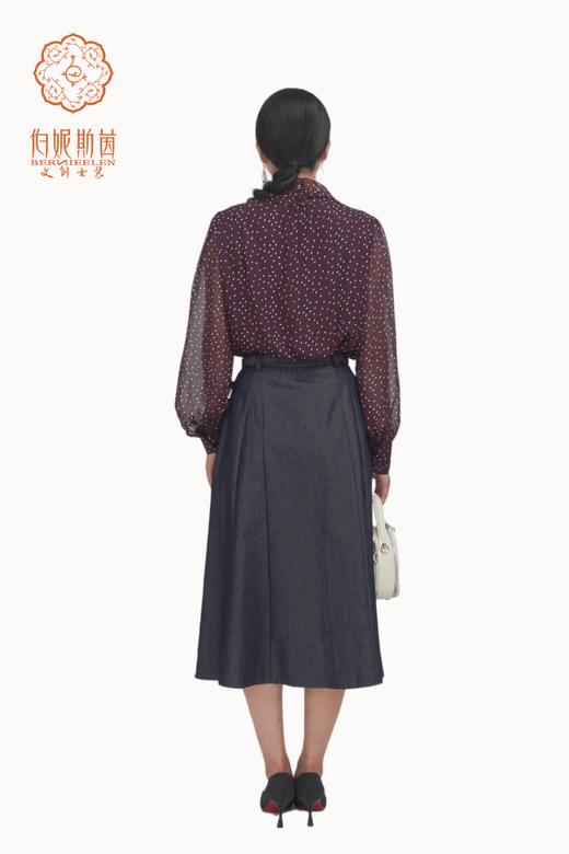 伯妮斯茵 | 复古知性 牛仔中长款伞裙 挺括牛仔面料 显瘦遮肉 气质约会款  SZ3B57-石涅色半裙 商品图3