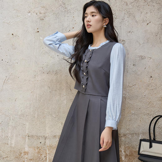 奢姿大码女装2025秋季新款胖妹妹轻奢优雅连衣裙假两件拼接裙子9953869753 商品图1