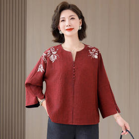 A34795品质大码遮肚减龄中年女新中式国风春秋新款显瘦上衣衬衫