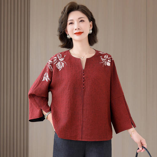 A34795品质大码遮肚减龄中年女新中式国风春秋新款显瘦上衣衬衫 商品图0
