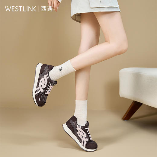 西遇复古德训鞋女新款秋季拼色百搭休闲鞋舒适透气厚底运动鞋K1857049 商品图3