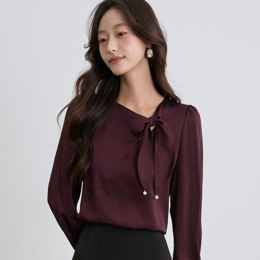 「自」全新升级【铂金会员165/天猫219/差价54】(44144)洛诗琳新款V领系带雪纺衫2025秋季气质百搭飘带雪纺衬衫女 商品图2