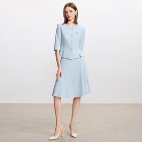 IWY/高级感蓝色西装套装裙女新款秋季女神范两件套职业半裙CS2477
