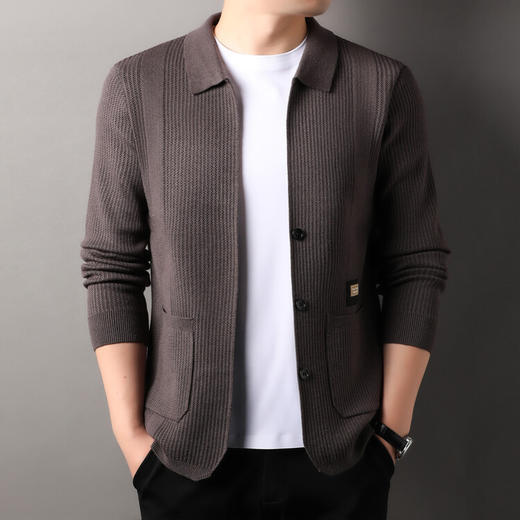 新款春秋季男士针织开衫毛衣外套休闲纯色简约百搭上衣男装 商品图3