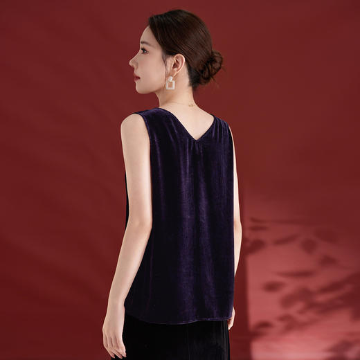 QS黑色丝绒吊带背心女内搭露肩100%桑蚕丝纯色无袖舒适透气百搭1793 商品图3