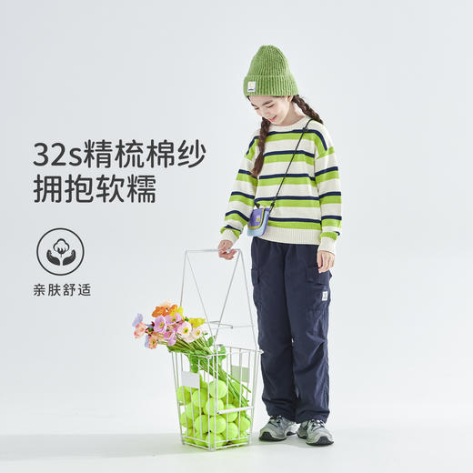cicochild2025年冬季新款亲子中大女童条纹圆领毛衣撞色拼接上衣 商品图1