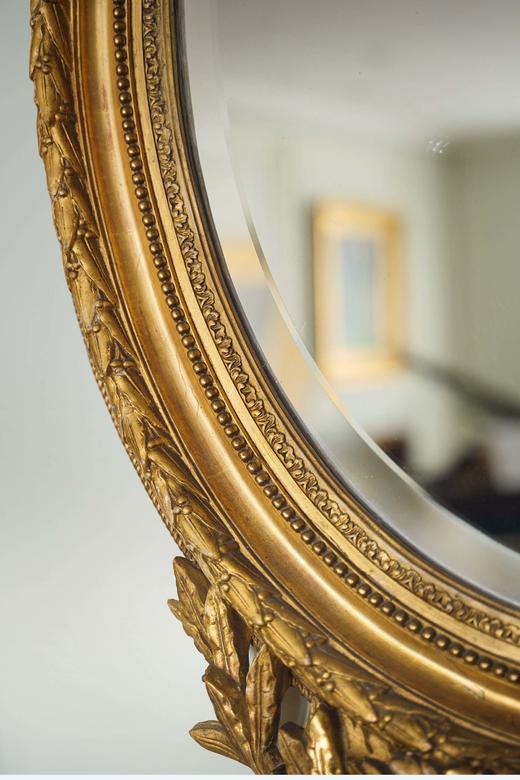 独角鹿西洋古董19世纪末法国出品古典缎带卷叶主题木鎏金精雕大型挂镜 商品图5