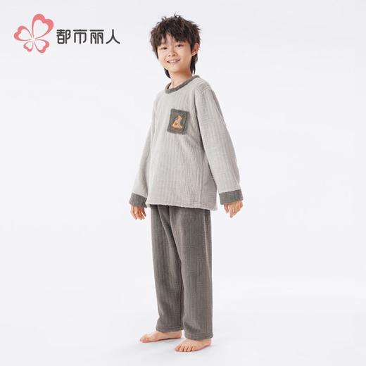 都市丽人睡衣男童法兰绒烂花睡衣儿童家居服长袖长裤套装JHH2F4 商品图2