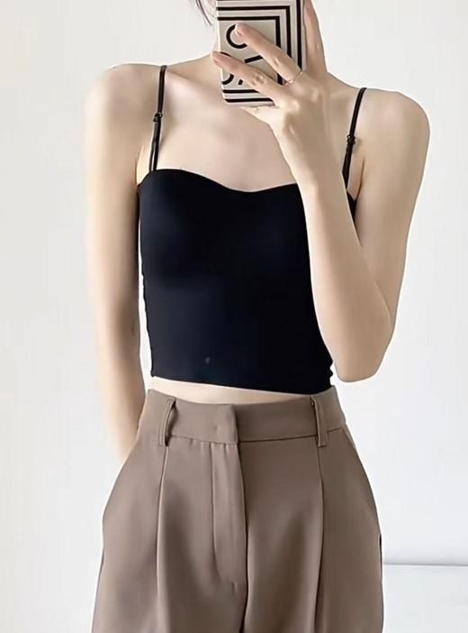 【清仓特卖】黑色带胸垫一体式内衣背心内搭打底薄款文胸性感抹胸美背上衣外穿-喜出 商品图0