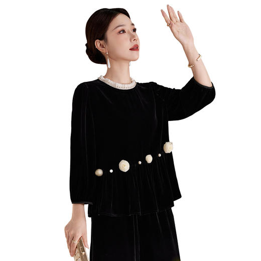 QS真丝源头工厂设计感秋季新款长袖衬衫真丝丝绒高级感女款上衣1987 商品图4