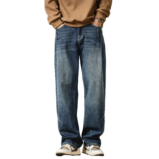 【DQ】大依优型大码男装牛仔裤潮流直筒宽松秋冬新款复古阔腿裤胖子显瘦休闲长裤百搭加肥加大 商品图4