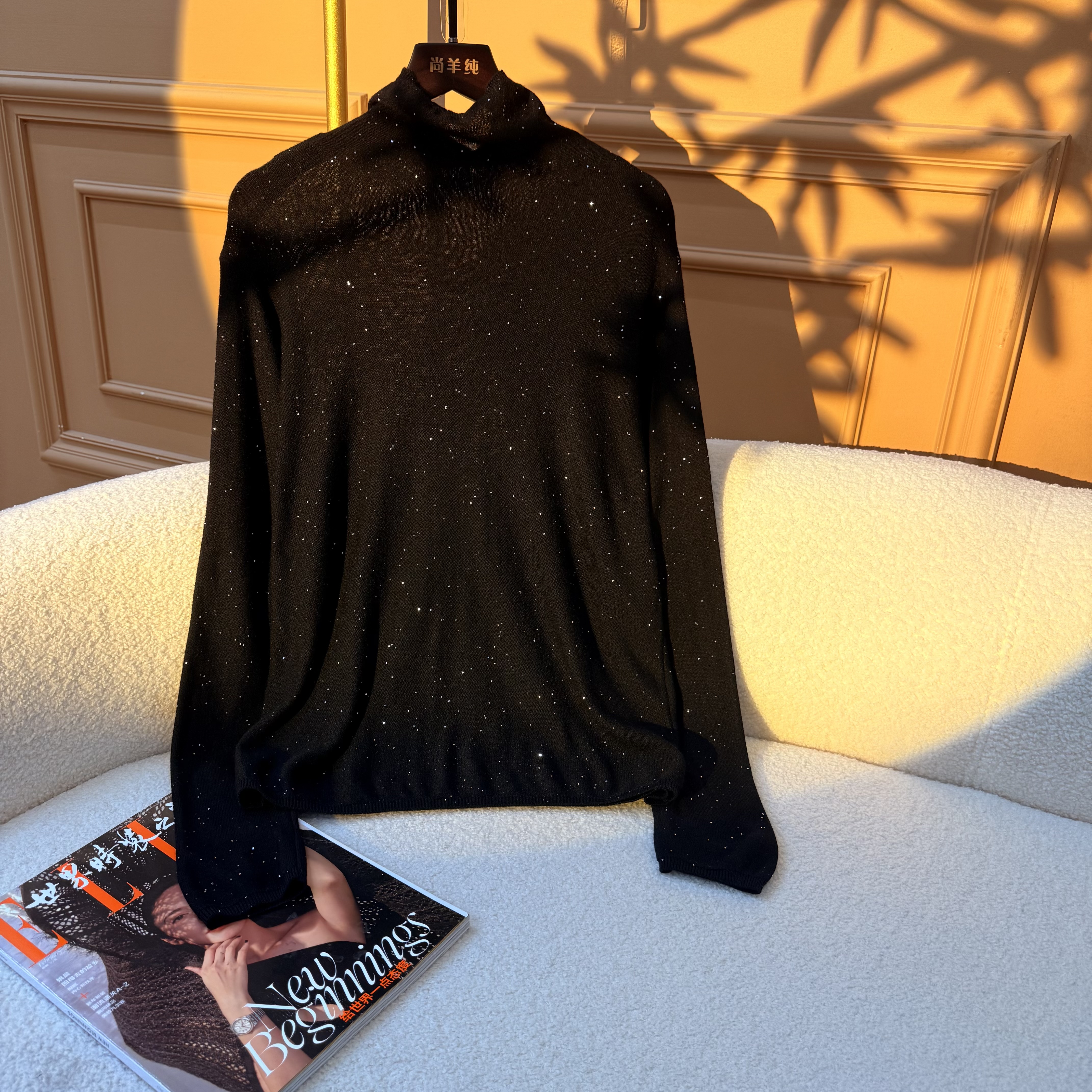 S·Y·C【简禾】极柔亮片堆堆领高领羊绒羊毛针织打底衫女薄款